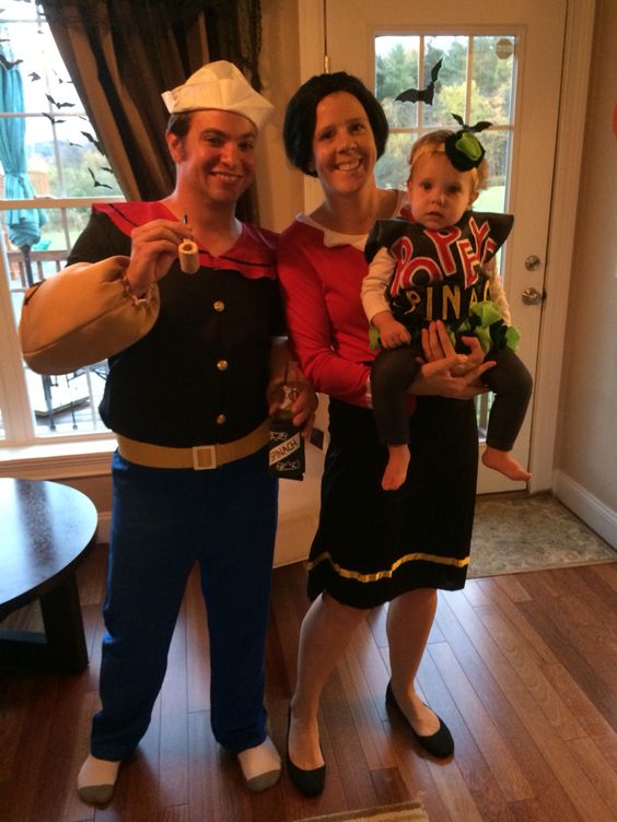 Popeye Olive Oil and a can of spinach. Halloween costume for a family of three