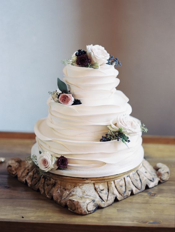 Simple white Ruffled Wedding Cake