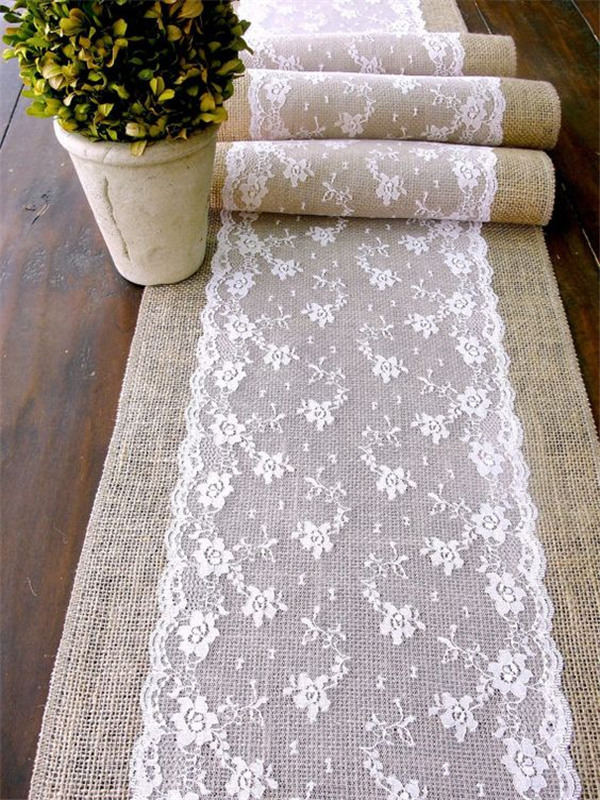 Wedding Table Runner With Lace For Rustic Chic Wedding