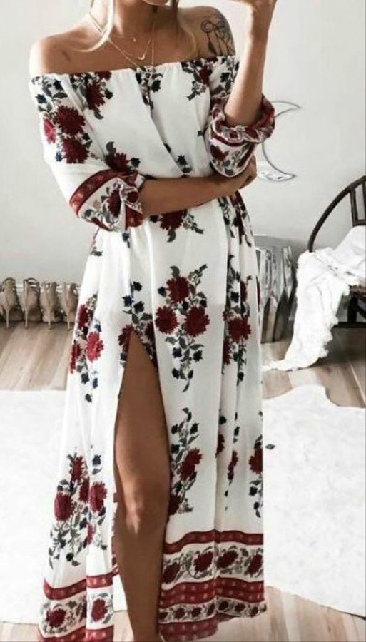 White Off The Shoulder Maxi Dress.