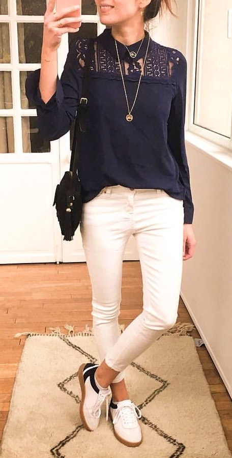 #Summer #StreetStyle #Outfits #Dress black long-sleeved top and white pants