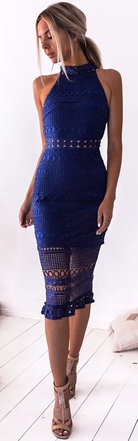 #Summer #StreetStyle #Outfits #Dress blue halter top dress.