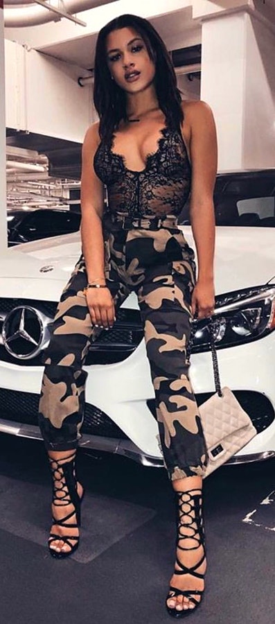 #Summer #StreetStyle #Outfits #Dress gray and black camouflage scoop-neck sleeveless shirt and pants