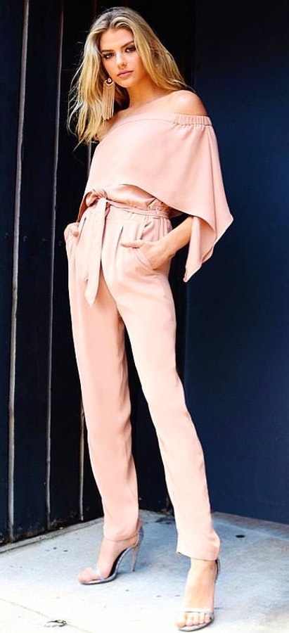 #Summer #StreetStyle #Outfits #Dress pink off-shoulder blouse with pants