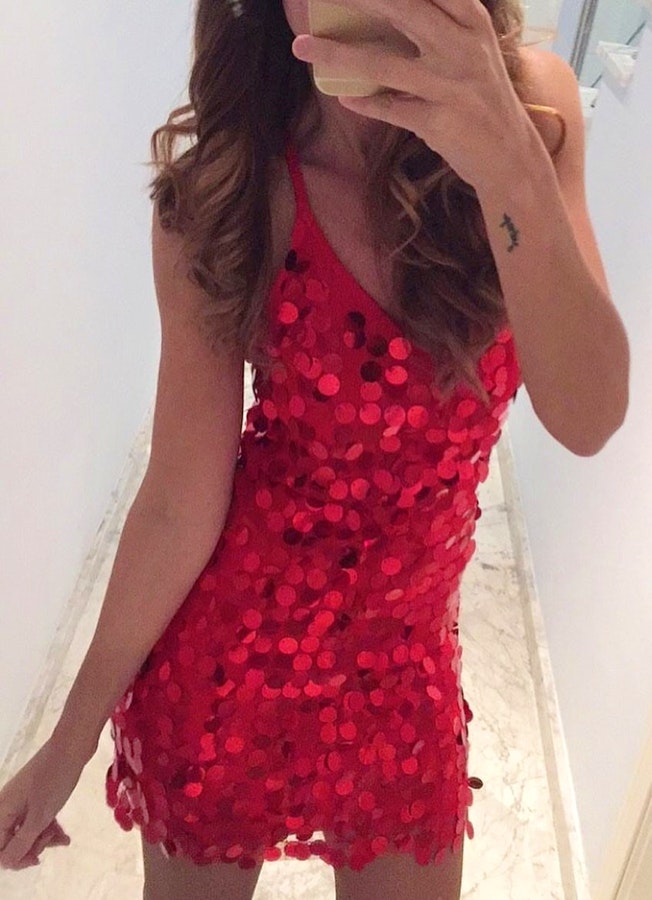 #Summer #StreetStyle #Outfits #Dress red spaghetti strap sequin dress