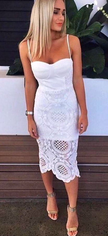 #Summer #StreetStyle #Outfits #Dress white spaghetti strap dress.