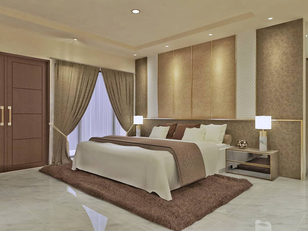 Modern & Glamour master bedroom design. Pic by emissive.studio