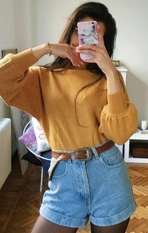 Mustard Knit + Denim Short.