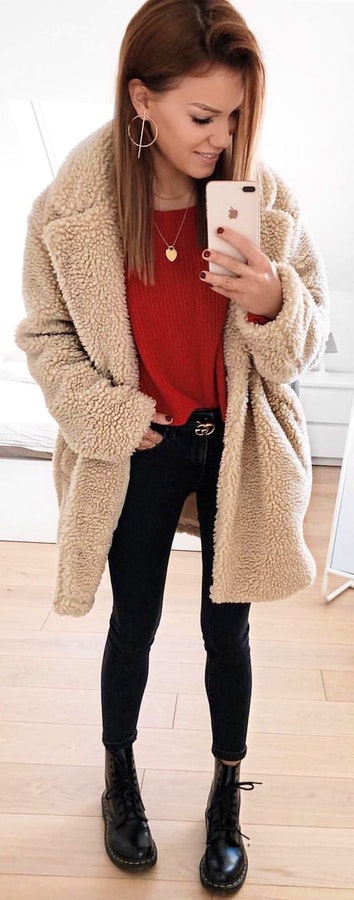 Brown fur coat.