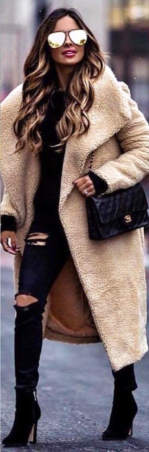 Brown sheepskin coat.