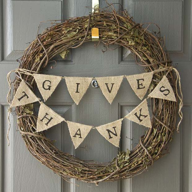 Burlap Bunting Wreath for Thanksgiving