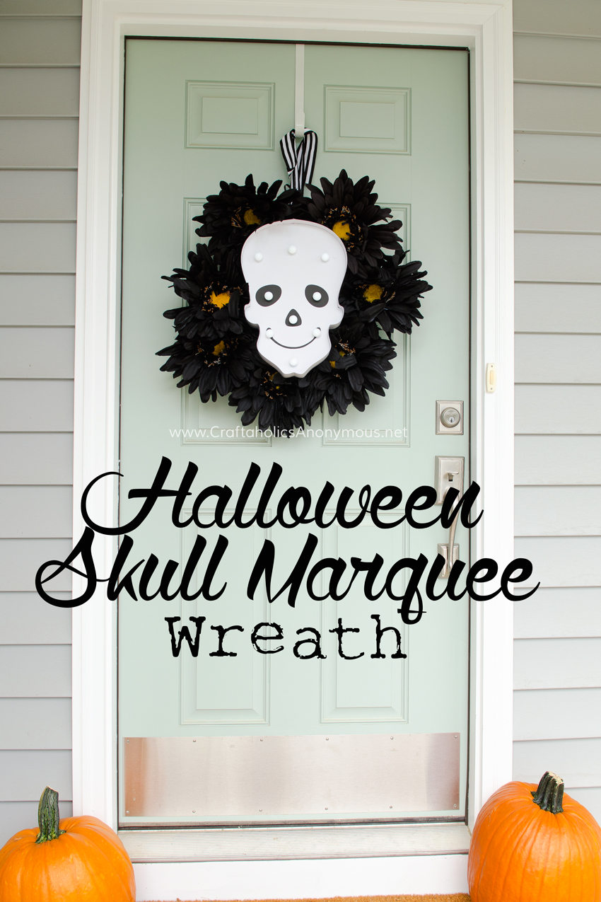 DIY Halloween Skull Marquee Wreath.
