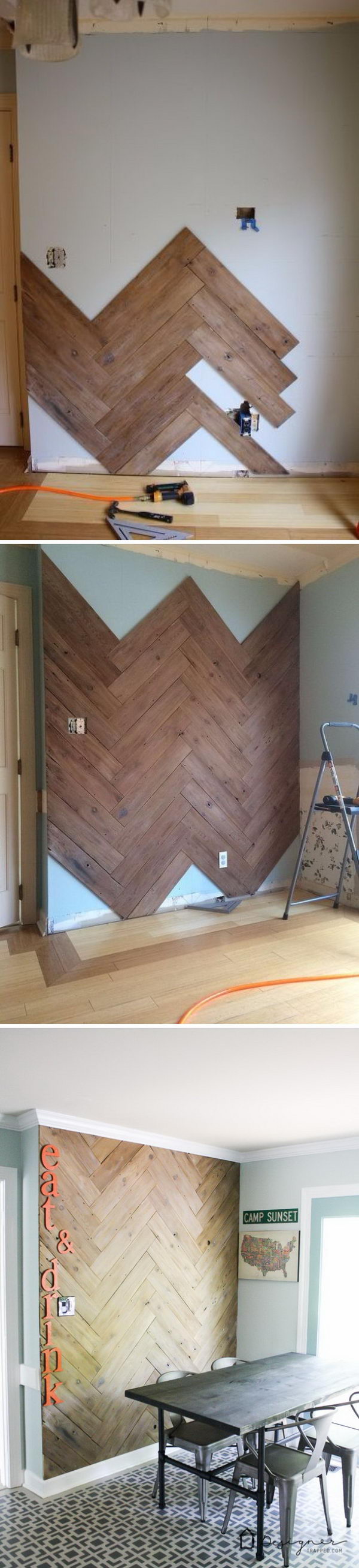 DIY Herringbone Plank Wall Upcyled from an Ugly, Old Fence.