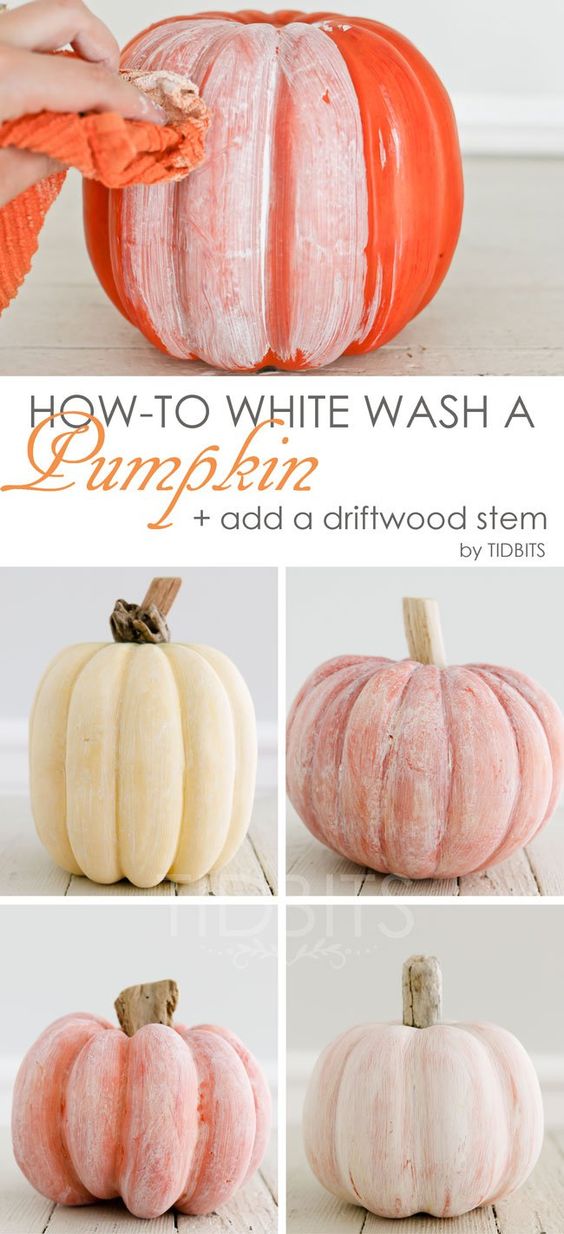 DIY White Washed Pumpkins.