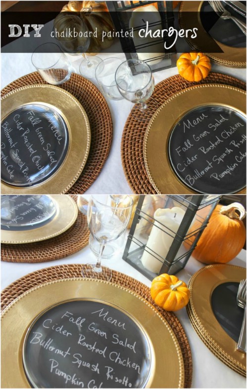 DIY chalkboard painted charger for the dinner table.