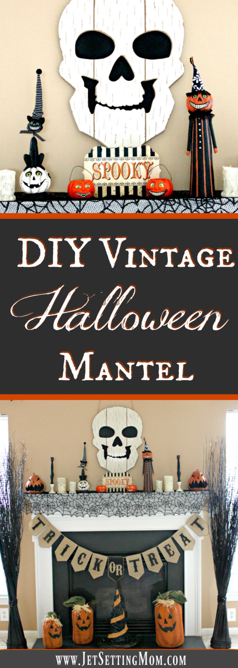 DIY vintage Halloween mantel refresh on a budget.