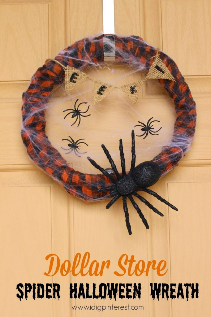 Dollar Store Spider Halloween Wreath.