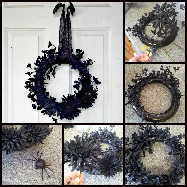 Easy Black Halloween Wreath Idea.