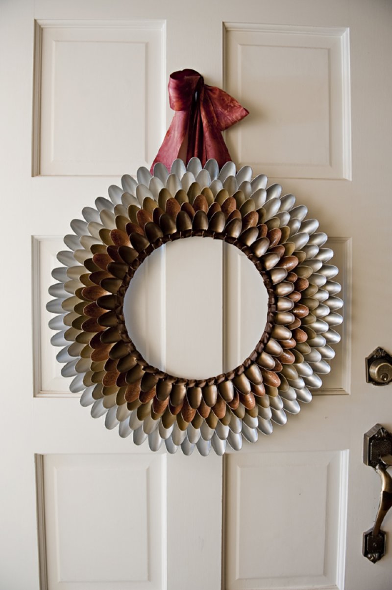 Festive Wreath Made with Plastic Spoons