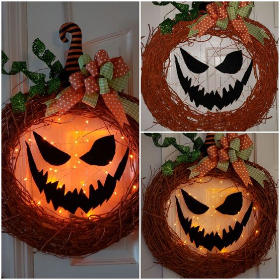 Halloween pumpkin jack o lantern wreath.