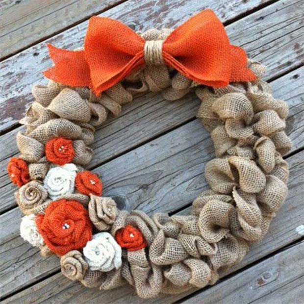 Handmade Burlap Wreath for Thanksgiving