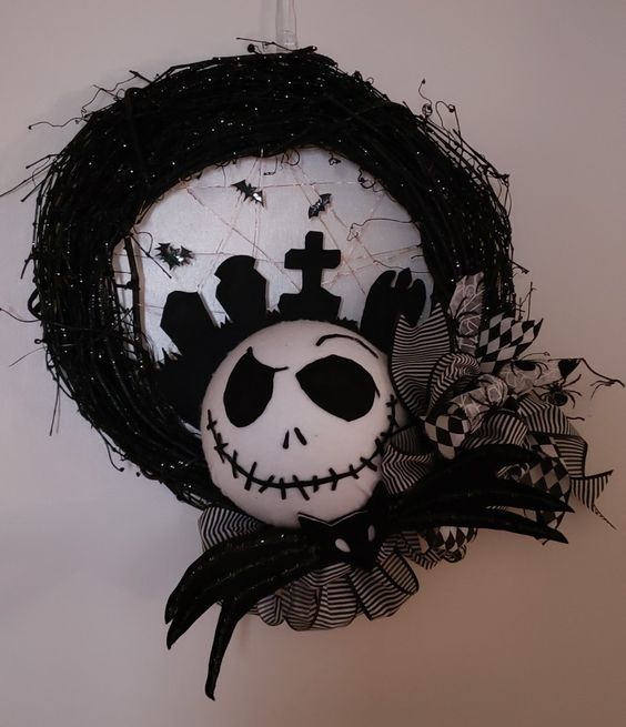 Jack Skellington Nightmare Before Christmas lighted Halloween wreath.