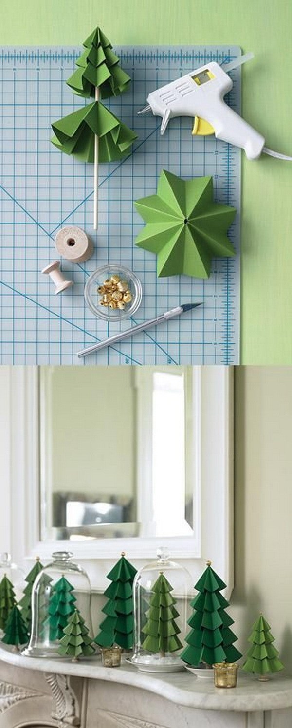 Make some decorative Christmas trees out of recycled paper.