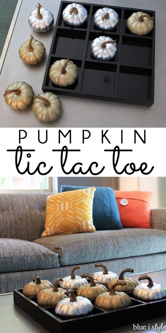 Pumpkin Tic Tac Toe for Thanksgiving Table Decor. Thanksgiving Tableware Decor Ideas
