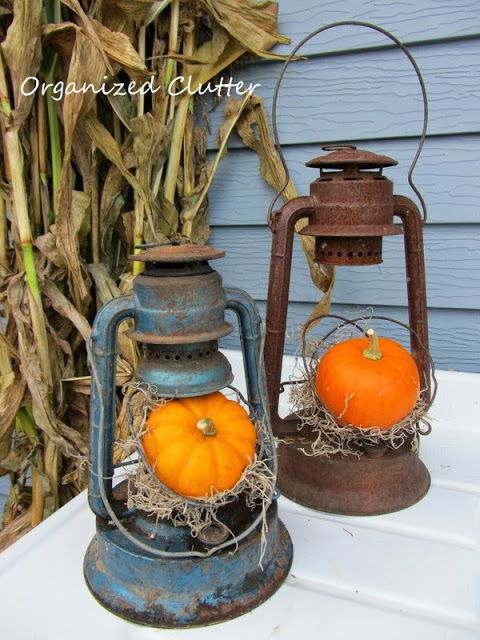 Rustic Lanterns with Pumpkins.