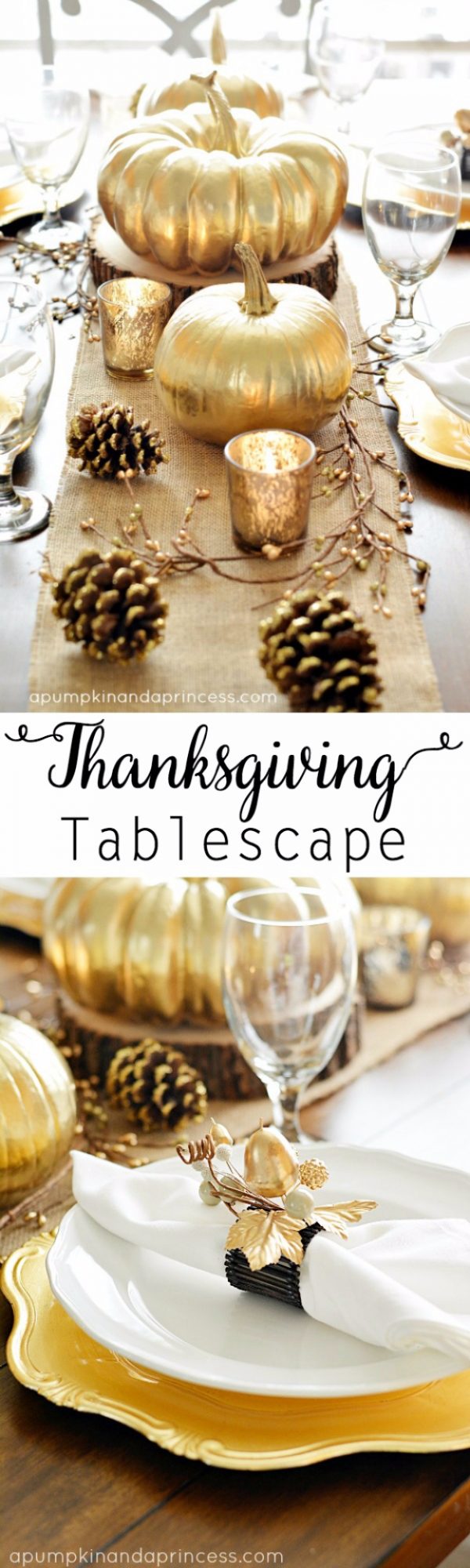 Thanksgiving Inspired Gold Table Decor.