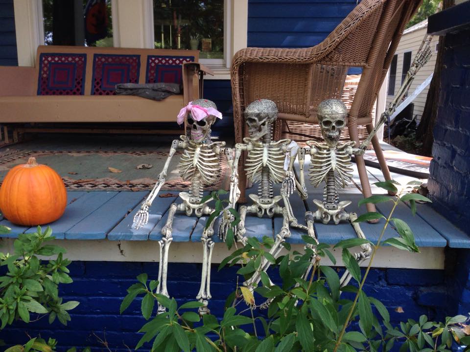 The skeleton kids are checking out the front yard. Looking for trouble.