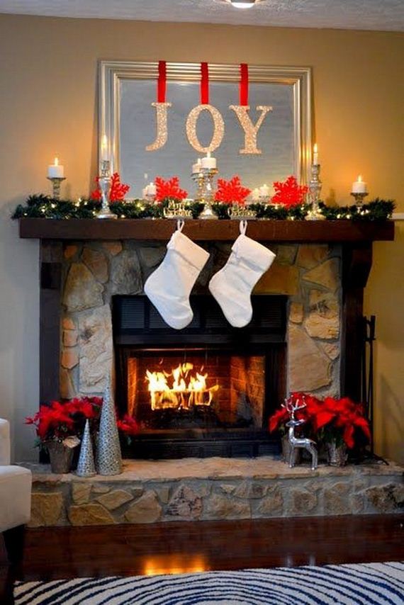 Beautiful Holiday Mantel DIY JOY Letters.