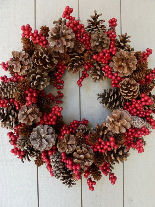 Berries and Pinecones Wreath for Front Door.