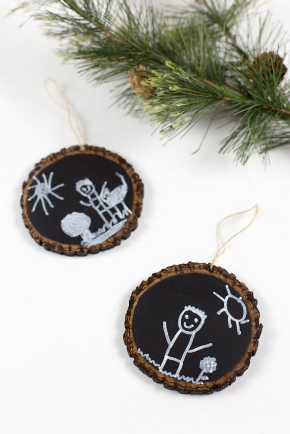 Chalkboard ornaments are easy for kids to make.