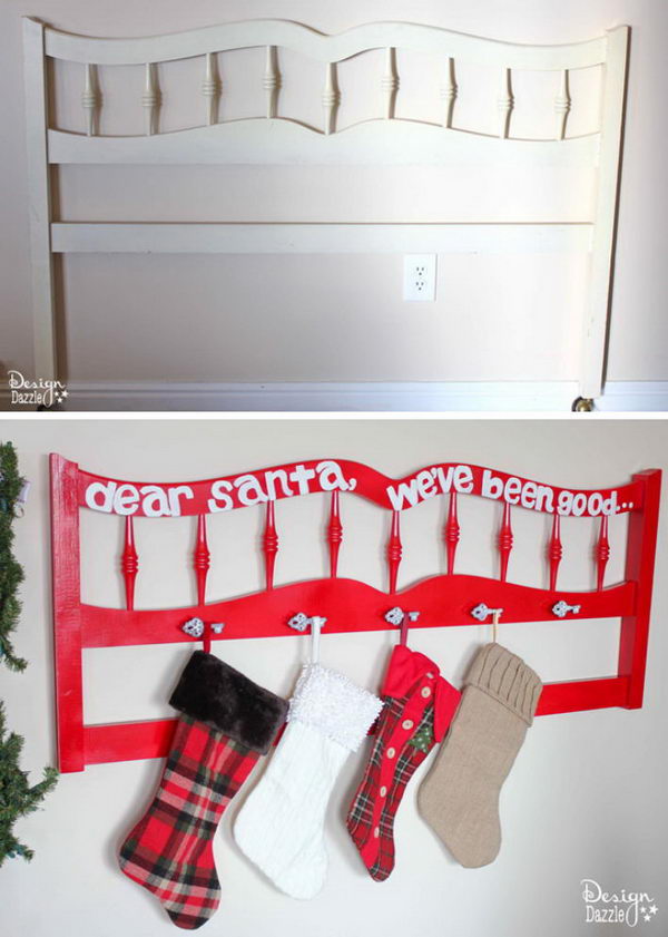 Christmas Stocking Holder From Repurposed Headboard.