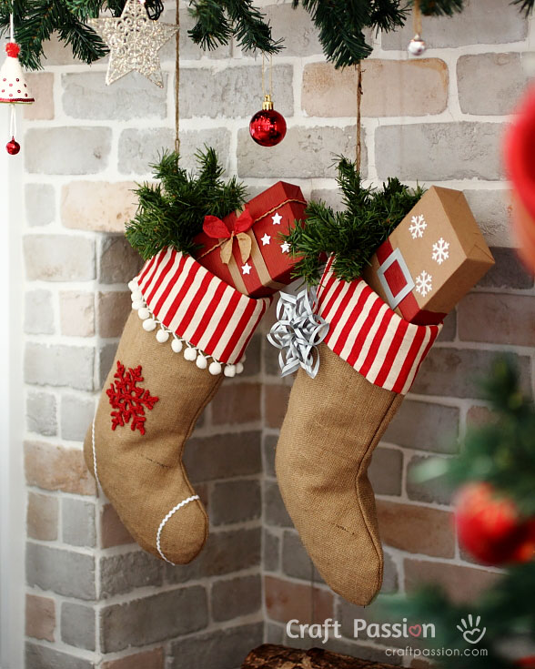 Create Simple Burlap Christmas Stockings.