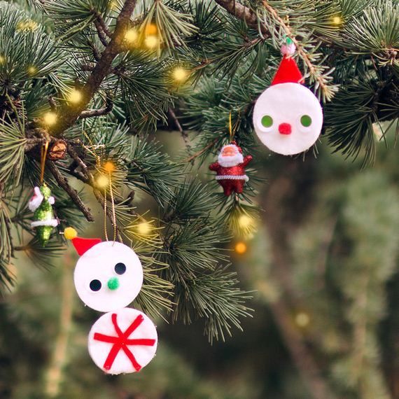 Cute little snowman ornaments are fun for children.