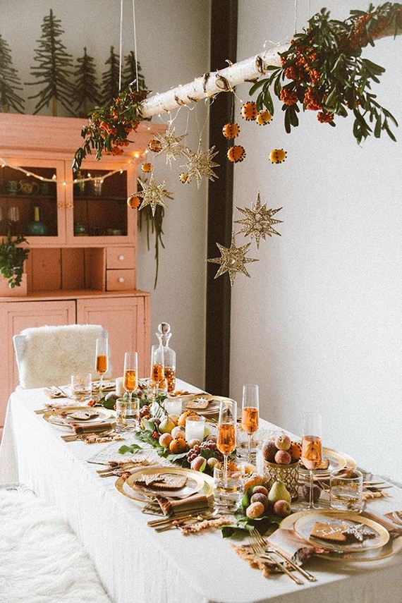 Decor your table with Cinnamon, gingerbread and oranges.