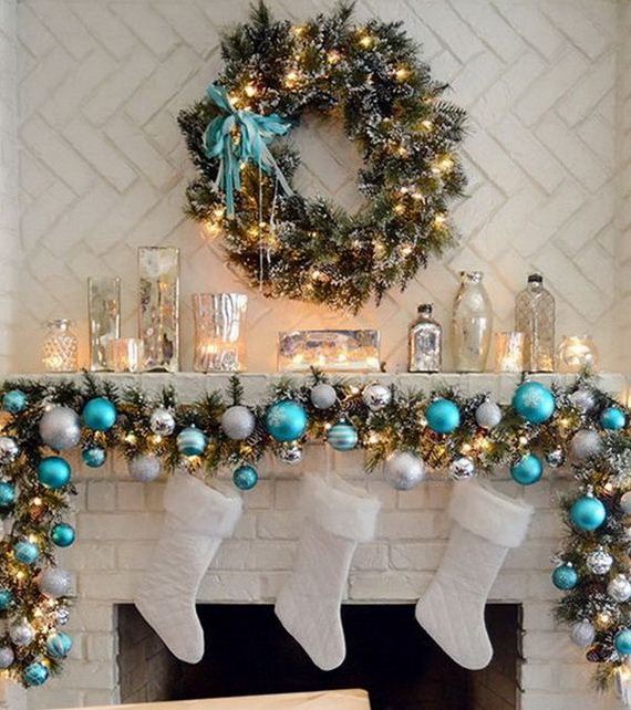 Elegant Christmas Mantel in Turquoise, White And Silver.