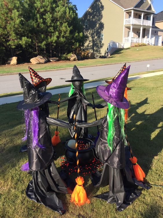Everything but the rebar cauldron and styrofoam heads was from the dollar store