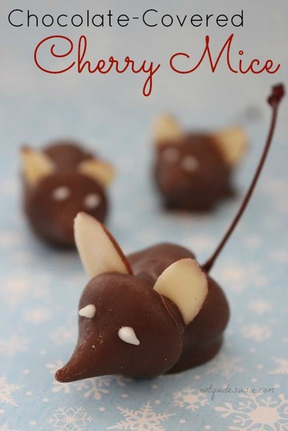 Festive Chocolate-Covered Cherry Mice this Christmas.
