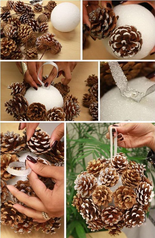 Frosted Look Pinecone Ball To Try This Christmas.