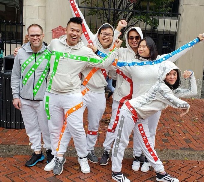 Group Halloween costume of MBTA subway system