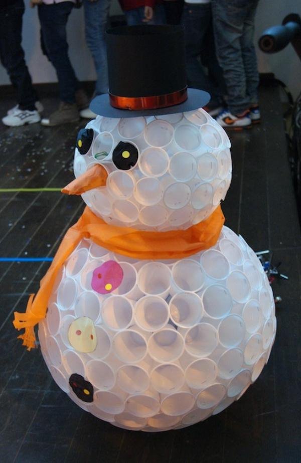 Make a Snowman With Plastic Cups. DIY Snowman Ornaments for Christmas
