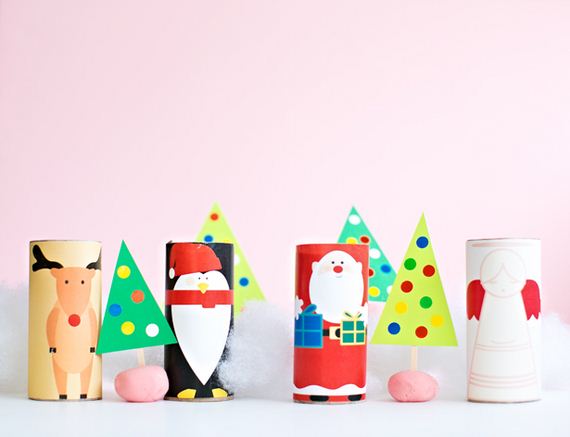 Paper tubes and turned them into wintery characters.