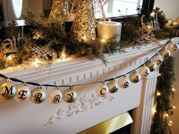 Place letter stickers on ornaments and string them together with ribbon for mantel decoration.