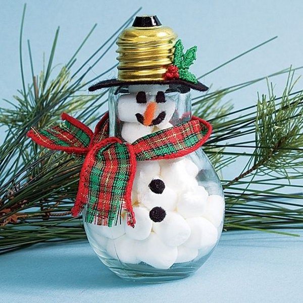 Recycled Lightbulb Snowman Craft.