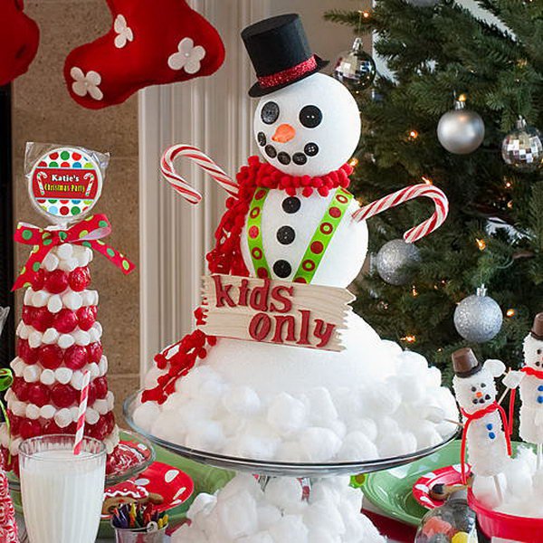 Snowman Centerpiece from Cotton and Styrofoam.