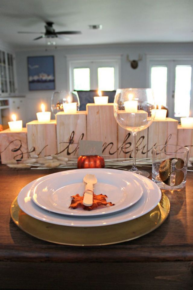 Wood Candle Holder Thanksgiving Centerpiece.