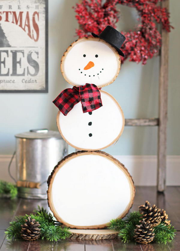 Wood Slice Snowman.